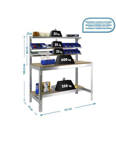Mesa de Trabajo SIMONWORK BT 1 1200 galva/madera | Mesa de trabajo SimonRack profesional y resistente