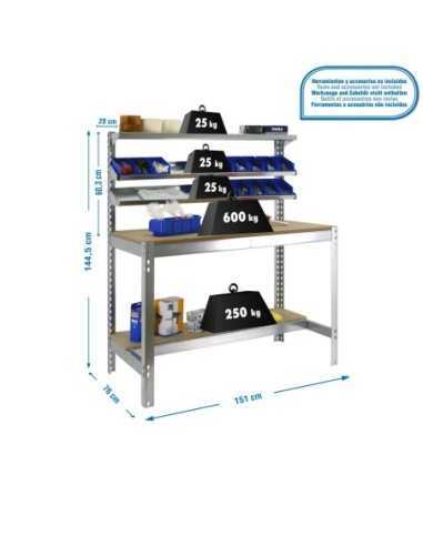 Mesa de Trabajo SIMONWORK BT 1 1500 galva/madera | Mesa de trabajo SimonRack profesional y resistente