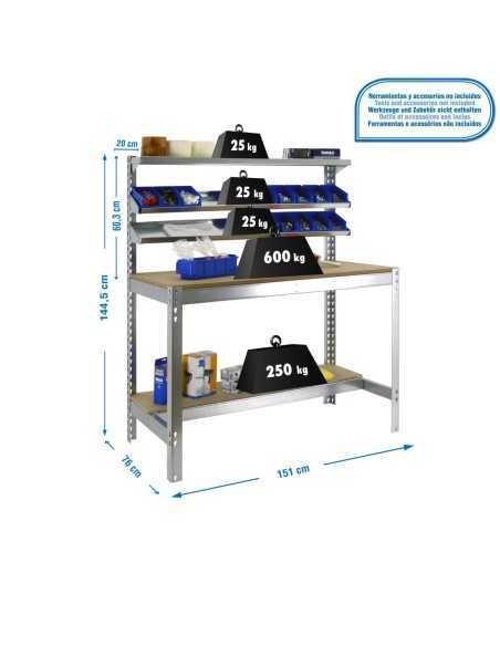 Mesa de Trabajo SIMONWORK BT 1 1500 galva/madera | Mesa de trabajo SimonRack profesional y resistente