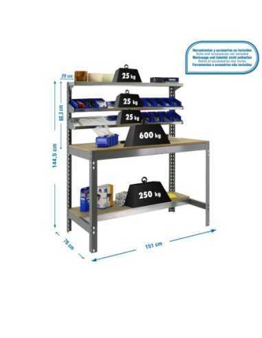 Mesa de Trabajo SIMONWORK BT 1 1500 gris/madera | Mesa de trabajo SimonRack profesional y resistente