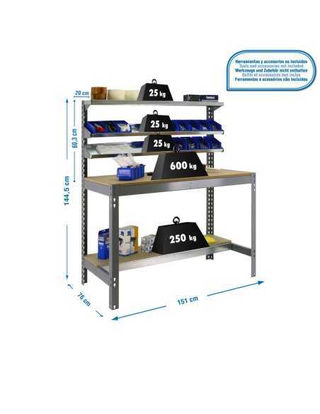 Mesa de Trabajo SIMONWORK BT 1 1500 gris/madera | Mesa de trabajo SimonRack profesional y resistente