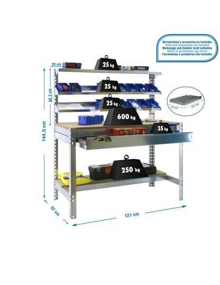Mesa de Trabajo SIMONWORK BT 1 box 1200 galva/madera | Mesa de trabajo SimonRack profesional y resistente
