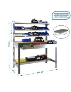 Mesa de Trabajo SIMONWORK BT 1 box 1200 gris/madera | Mesa de trabajo SimonRack profesional y resistente