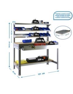 Mesa de Trabajo SIMONWORK BT 1 box 1200 gris/madera | Mesa de trabajo SimonRack profesional y resistente
