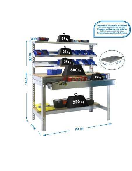 Mesa de Trabajo SIMONWORK BT 1 box 1500 galva/madera | Mesa de trabajo SimonRack profesional y resistente