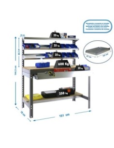 Mesa de Trabajo SIMONWORK BT 1 box 1500 gris/madera | Mesa de trabajo SimonRack profesional y resistente