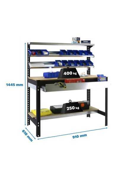 Mesa de Trabajo SIMONWORK BT 1 box 900 antracita/madera | Mesa de trabajo SimonRack profesional y resistente