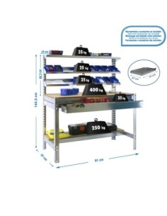 Mesa de Trabajo SIMONWORK BT 1 box 900 galva/madera | Mesa de trabajo SimonRack profesional y resistente