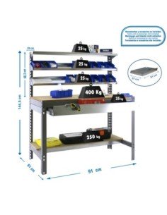 Mesa de Trabajo SIMONWORK BT 1 box 900 gris/madera | Mesa de trabajo SimonRack profesional y resistente