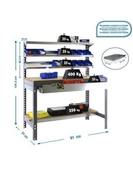 Mesa de Trabajo SIMONWORK BT 1 box 900 gris/madera | Mesa de trabajo SimonRack profesional y resistente