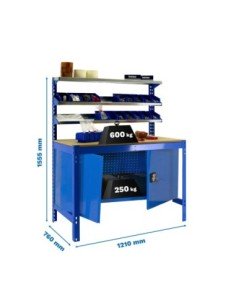 Mesa de Trabajo SIMONWORK BT 1 cabinet 1200 azul/madera | Mesa de trabajo SimonRack profesional y resistente
