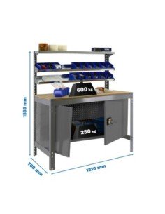 Mesa de Trabajo SIMONWORK BT 1 cabinet 1200 gris/madera | Mesa de trabajo SimonRack profesional y resistente