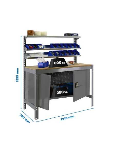 Mesa de Trabajo SIMONWORK BT 1 cabinet 1200 gris/madera | Mesa de trabajo SimonRack profesional y resistente