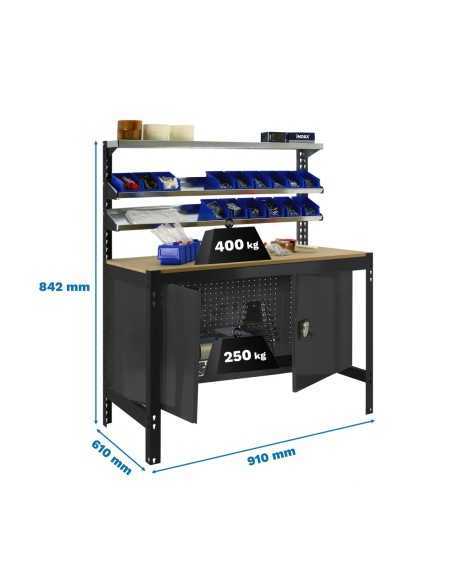 Mesa de Trabajo SIMONWORK BT 1 cabinet 900 antracita/madera | Mesa de trabajo SimonRack profesional y resistente