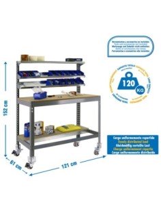 Mesa de Trabajo SIMONWORK con Ruedas BT 1 1200 gris/madera | Mesa de trabajo SimonRack profesional y resistente