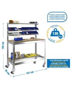 Mesa de Trabajo SIMONWORK con Ruedas BT 1 1500 galva/madera | Mesa de trabajo SimonRack profesional y resistente