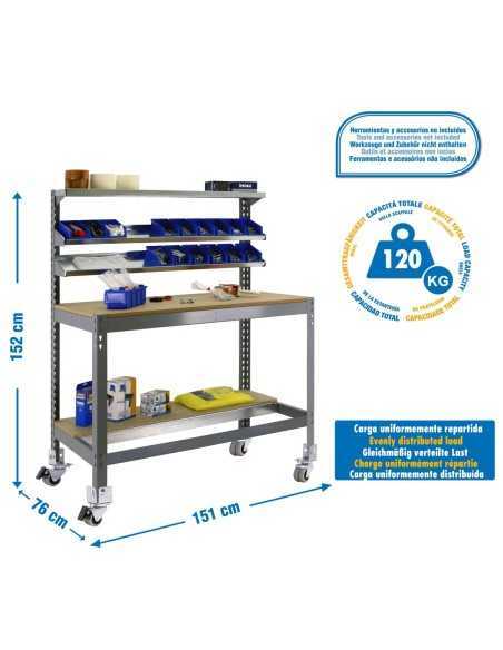 Mesa de Trabajo SIMONWORK con Ruedas BT 1 1500 gris/madera | Mesa de trabajo SimonRack profesional y resistente