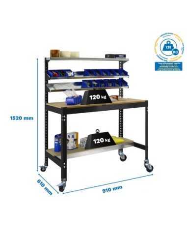 Mesa de Trabajo SIMONWORK con Ruedas BT 1 900 antracita/madera | Mesa de trabajo SimonRack profesional y resistente