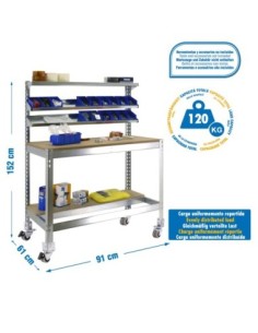 Mesa de Trabajo SIMONWORK con Ruedas BT 1 900 galva/madera | Mesa de trabajo SimonRack profesional y resistente
