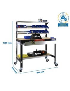 Mesa de Trabajo SIMONWORK con Ruedas BT 1 box 900 antracita/madera | Mesa de trabajo SimonRack profesional y resistente