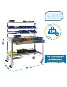 Mesa de Trabajo SIMONWORK con Ruedas BT 1 box 900 galva/madera | Mesa de trabajo SimonRack profesional y resistente
