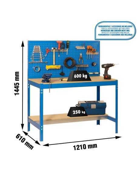 Mesa de Trabajo SIMONWORK BT 2 1200 azul/madera | Mesa de trabajo SimonRack profesional y resistente