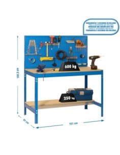 Mesa de Trabajo SIMONWORK BT 2 1500 azul/madera | Mesa de trabajo SimonRack profesional y resistente