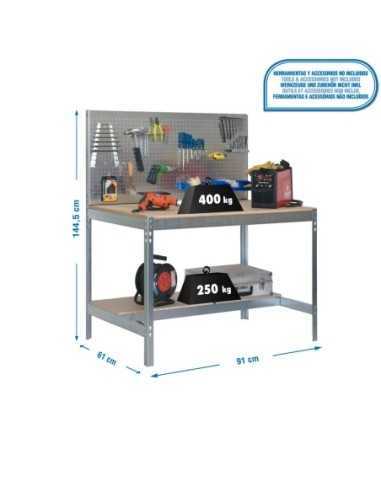 Mesa de Trabajo SIMONWORK BT 2 900 galva/madera | Mesa de trabajo SimonRack profesional y resistente