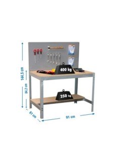 Mesa de Trabajo SIMONWORK BT 2 900 gris/madera | Mesa de trabajo SimonRack profesional y resistente