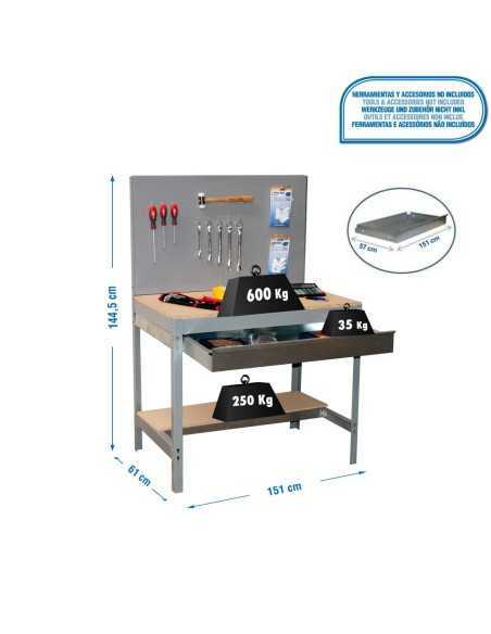 Mesa de Trabajo SIMONWORK BT 2 box 1500 gris/madera | Mesa de trabajo SimonRack profesional y resistente