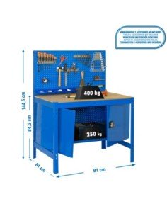 Mesa de Trabajo SIMONWORK BT 2 cabinet 900 azul/madera | Mesa de trabajo SimonRack profesional y resistente