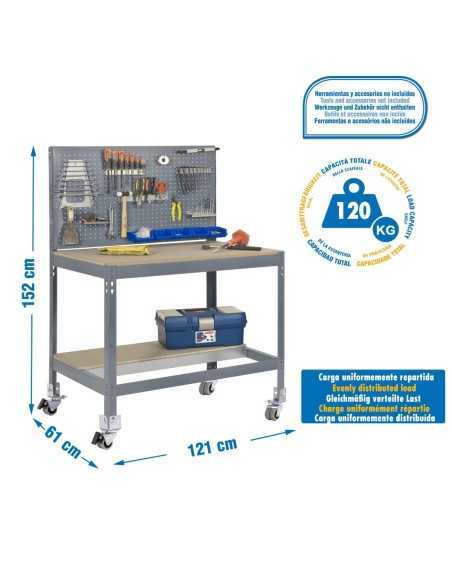 Mesa de Trabajo SIMONWORK con Ruedas BT 2 1200 gris/madera | Mesa de trabajo SimonRack profesional y resistente