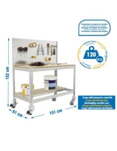 Mesa de Trabajo SIMONWORK con Ruedas BT 2 1500 galva/madera | Mesa de trabajo SimonRack profesional y resistente