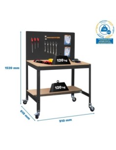 Mesa de Trabajo SIMONWORK con Ruedas BT 2 900 antracita/madera | Mesa de trabajo SimonRack profesional y resistente