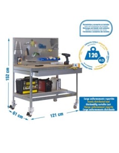 Mesa de Trabajo SIMONWORK con Ruedas BT 2 box 1200 galva/madera | Mesa de trabajo SimonRack profesional y resistente