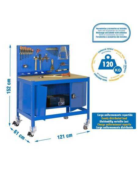 Mesa de Trabajo SIMONWORK con Ruedas BT 2 cabinet 1200 azul/madera | Mesa de trabajo SimonRack profesional y resistente