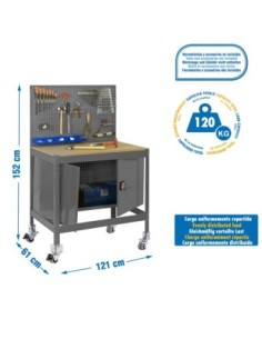 Mesa de Trabajo SIMONWORK con Ruedas BT 2 cabinet 1200 gris/madera | Mesa de trabajo SimonRack profesional y resistente