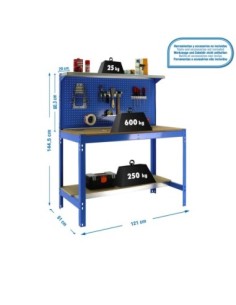 Mesa de Trabajo SIMONWORK BT 3 1200 azul/madera | Mesa de trabajo SimonRack profesional y resistente