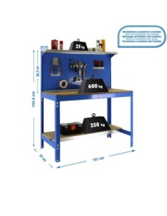 Mesa de Trabajo SIMONWORK BT 3 1500 azul/madera | Mesa de trabajo SimonRack profesional y resistente