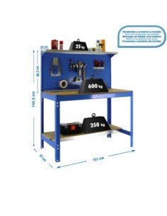 Mesa de Trabajo SIMONWORK BT 3 1500 azul/madera | Mesa de trabajo SimonRack profesional y resistente
