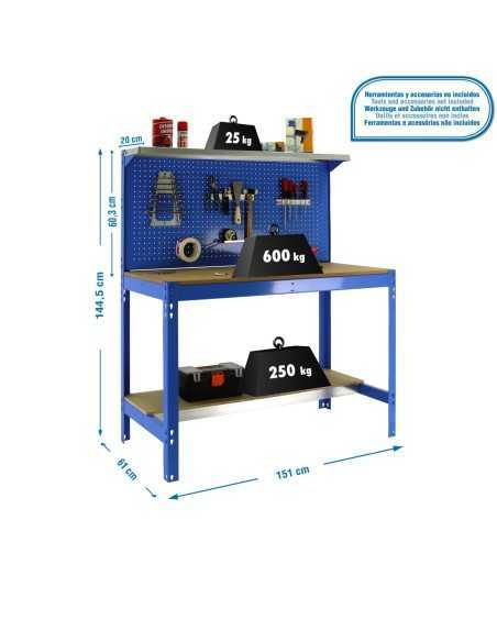 Mesa de Trabajo SIMONWORK BT 3 1500 azul/madera | Mesa de trabajo SimonRack profesional y resistente