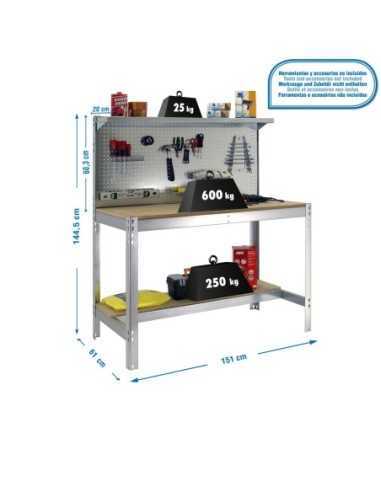 Mesa de Trabajo SIMONWORK BT 3 1500 galva/madera | Mesa de trabajo SimonRack profesional y resistente