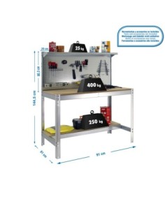 Mesa de Trabajo SIMONWORK BT 3 900 galva/madera | Mesa de trabajo SimonRack profesional y resistente