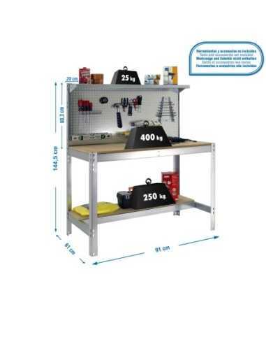 Mesa de Trabajo SIMONWORK BT 3 900 galva/madera | Mesa de trabajo SimonRack profesional y resistente