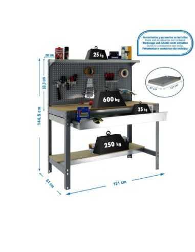 Mesa de Trabajo SIMONWORK BT 3 box 1200 gris/madera | Mesa de trabajo SimonRack profesional y resistente
