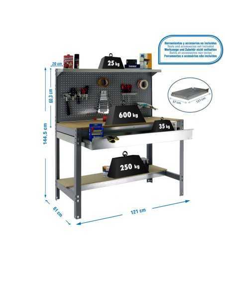 Mesa de Trabajo SIMONWORK BT 3 box 1200 gris/madera | Mesa de trabajo SimonRack profesional y resistente
