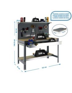 Mesa de Trabajo SIMONWORK BT 3 box 1500 gris/madera | Mesa de trabajo SimonRack profesional y resistente