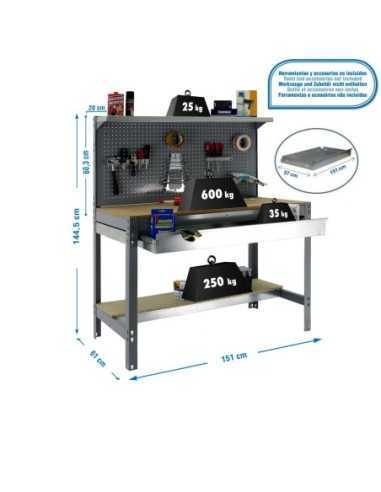 Mesa de Trabajo SIMONWORK BT 3 box 1500 gris/madera | Mesa de trabajo SimonRack profesional y resistente