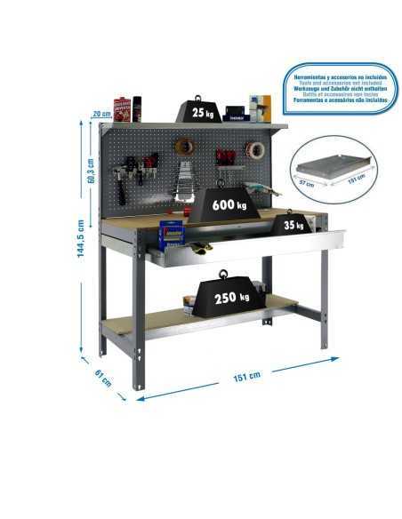 Mesa de Trabajo SIMONWORK BT 3 box 1500 gris/madera | Mesa de trabajo SimonRack profesional y resistente