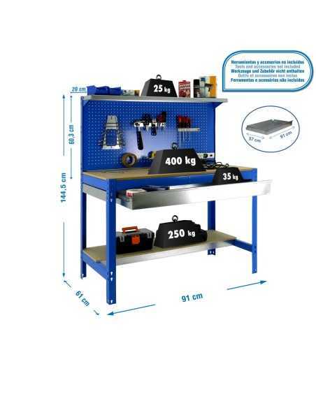 Mesa de Trabajo SIMONWORK BT 3 box 900 azul/madera | Mesa de trabajo SimonRack profesional y resistente